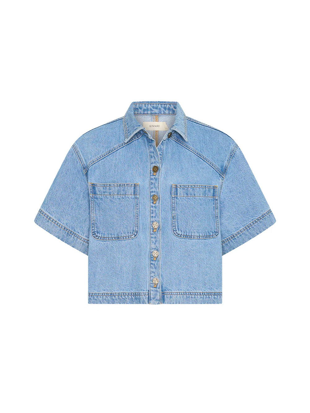 Light blue denim shirt on a white background