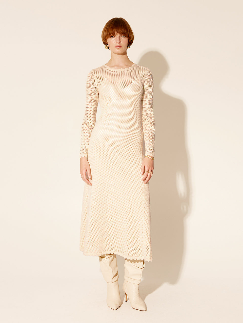 Ingrid Knit Midi Dress KIVARI | Model wears white knit dress