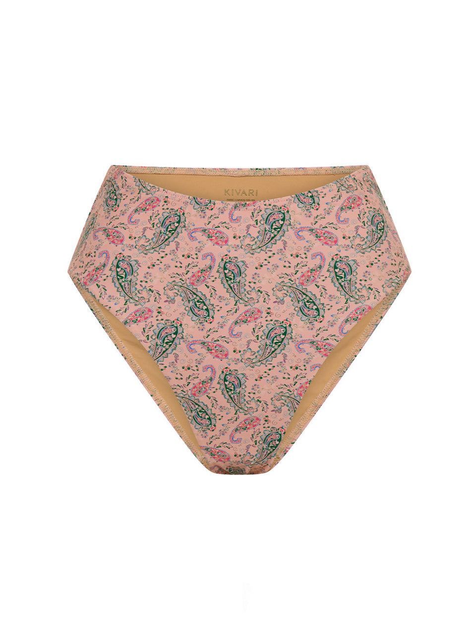 Isha High Waisted Bikini Bottom KIVARI | Pink paisley bikini bottom