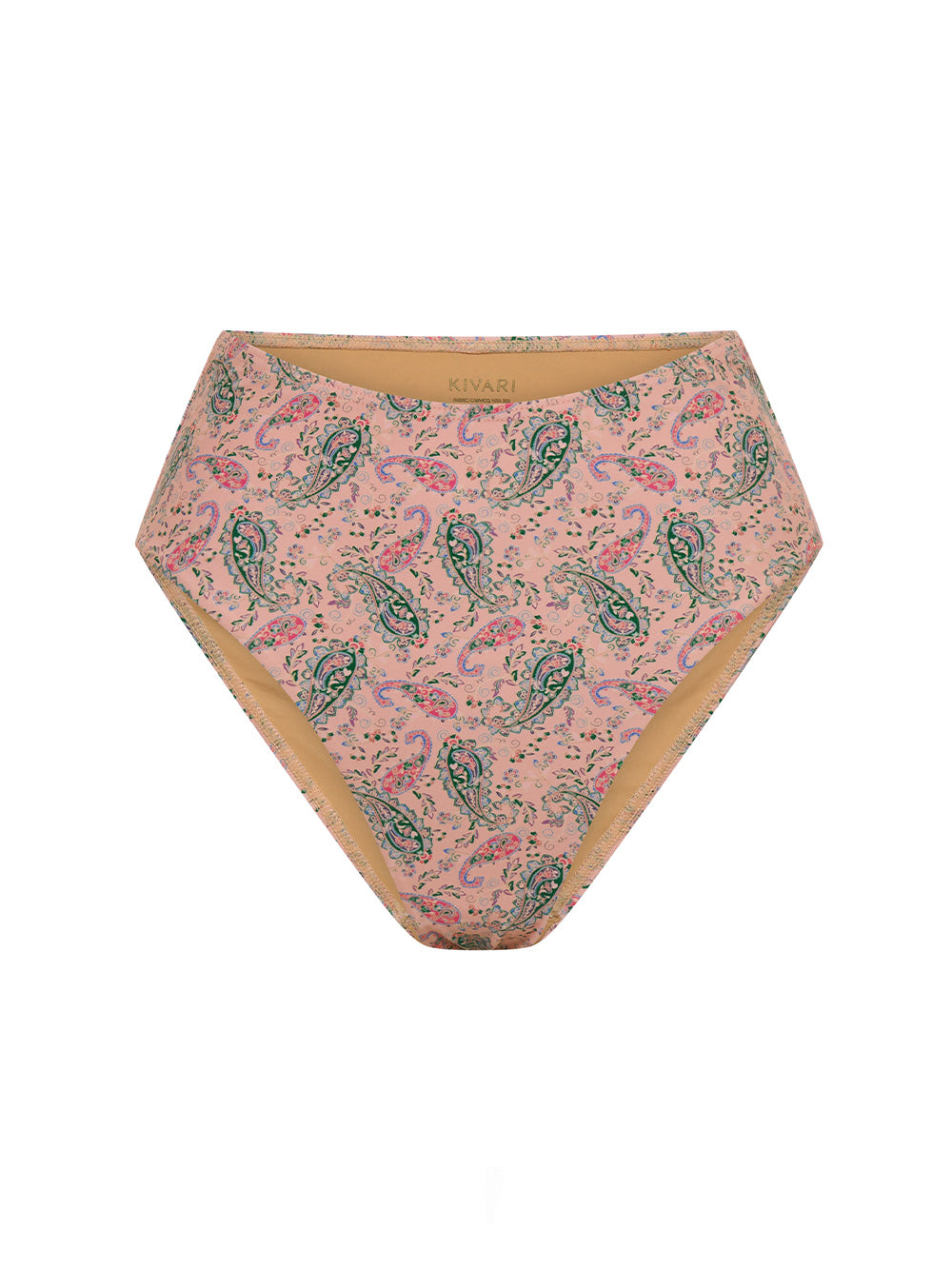 Isha High Waisted Bikini Bottom KIVARI | Pink paisley bikini bottom