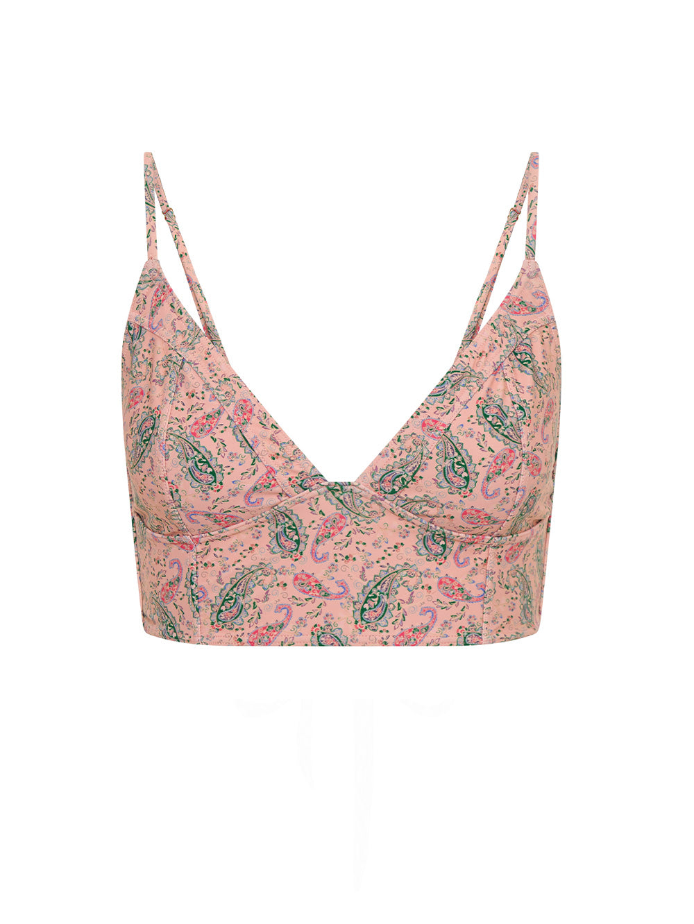 Isha Panelled Bikini Top KIVARI | Pink paisley bikini top