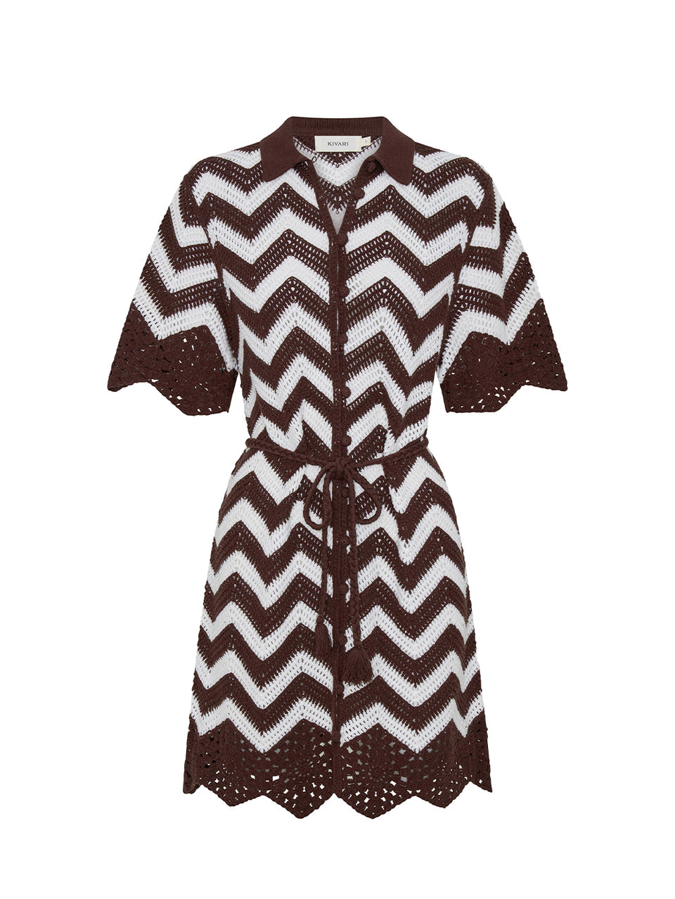 Jacinta Mini Dress - Brown | Brown and White Crochet Dress - KIVARI Jacinta Mini Dress - Brown | Brown and White Crochet Dress - KIVARI