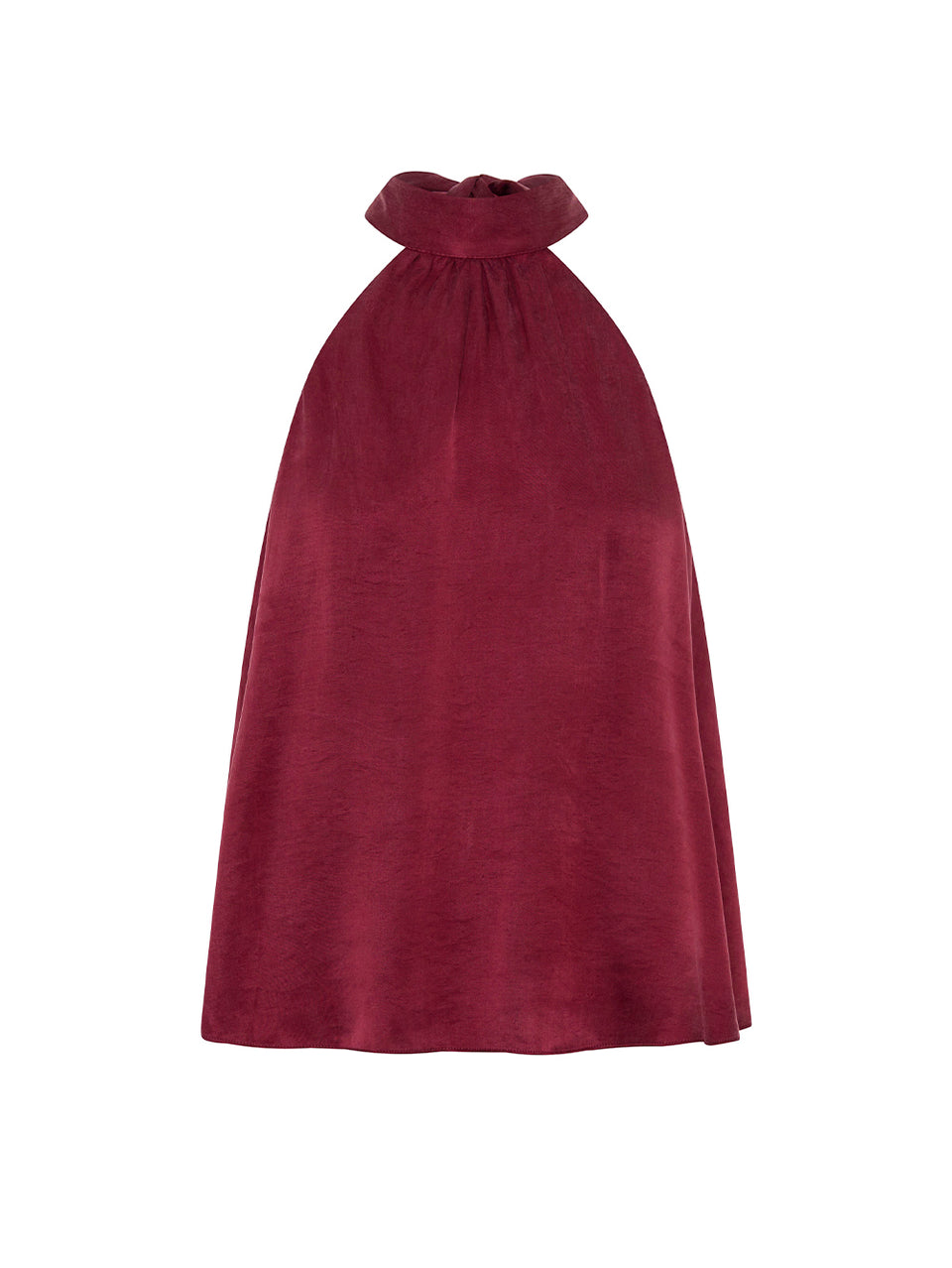 KIVARI Jaxon Halter Top in Plum – flat lay product shot of women's plum halter neck top
