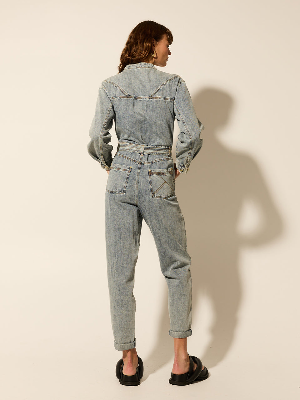 Jimmy Denim Boilersuit KIVARI | Model wears denim boilersuit back view