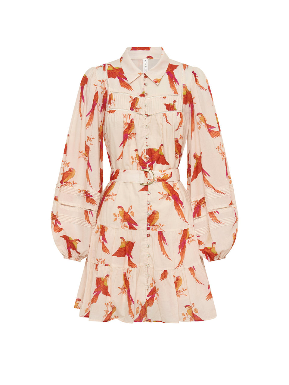 Kaylee Mini Dress KIVARI | Pink and orange bird printed mini dress