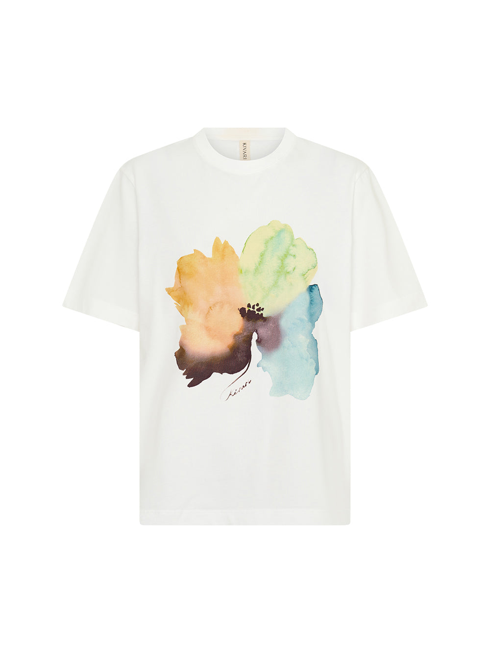 Lotte Tee in white, short-sleeve crewneck t-shirt with watercolor floral graphic print