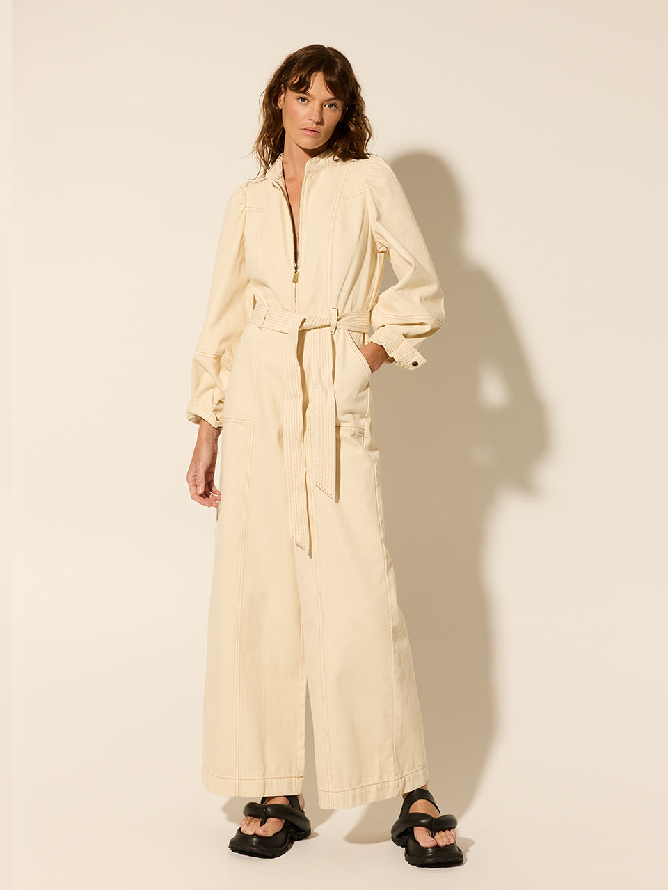Lourdes Boilersuit Cream | Model wears cream boilersuit 