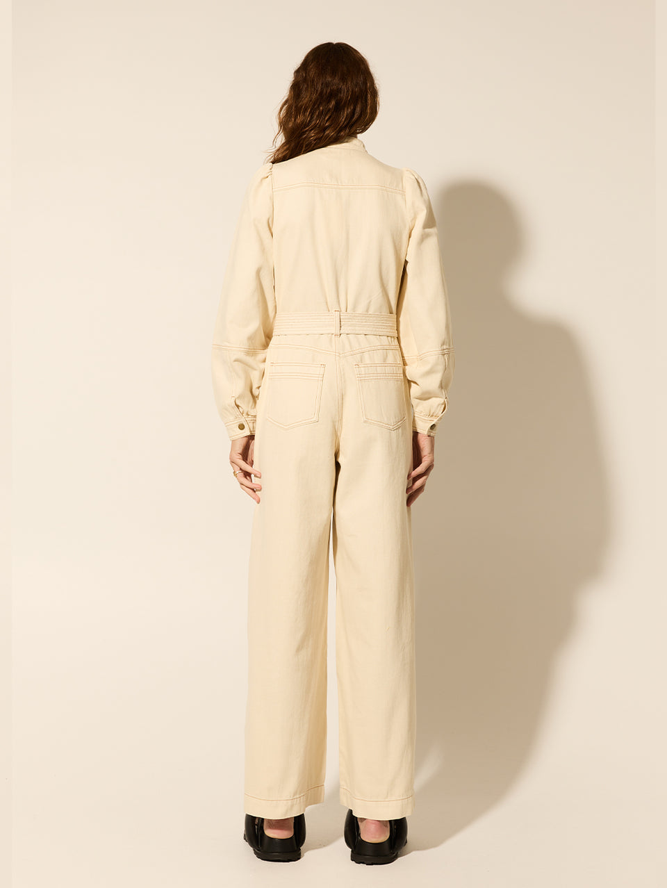 Lourdes Boilersuit Cream | Model wears cream boilersuit back view