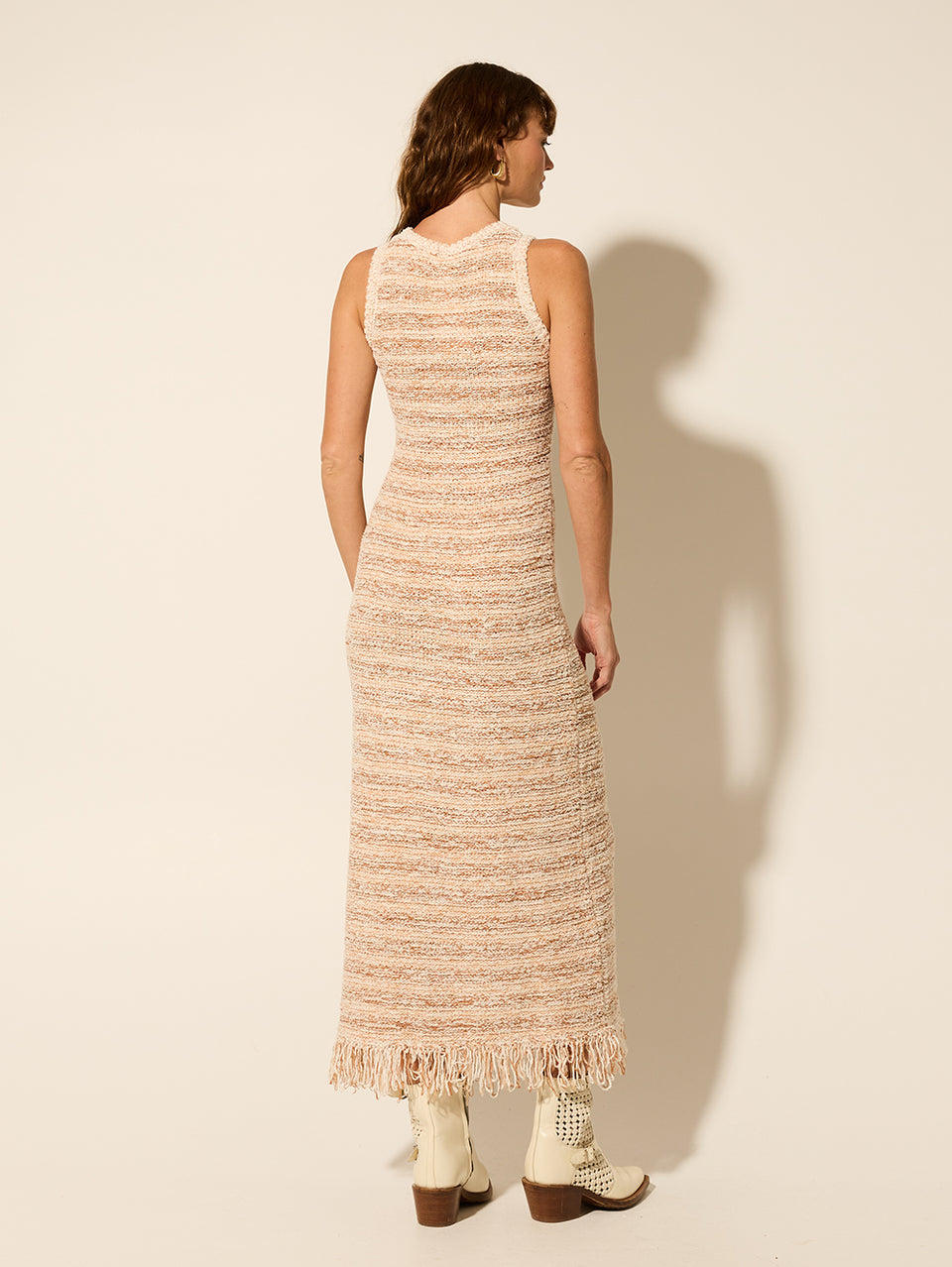 Luciana Knit Dress KIVARI | Model wears knit stripe dress back view