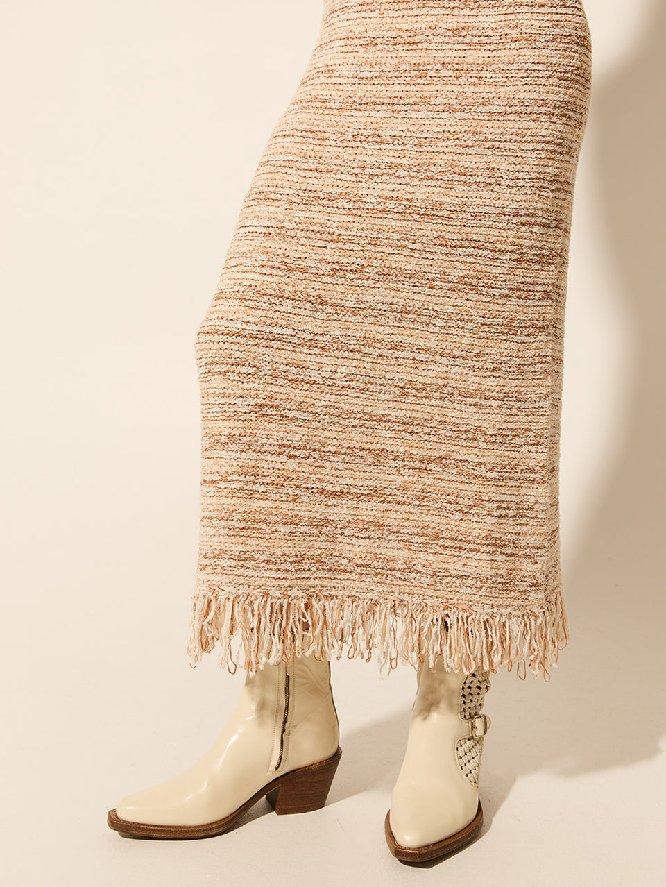Luciana Knit Dress KIVARI | Model wears knit stripe dress detail
