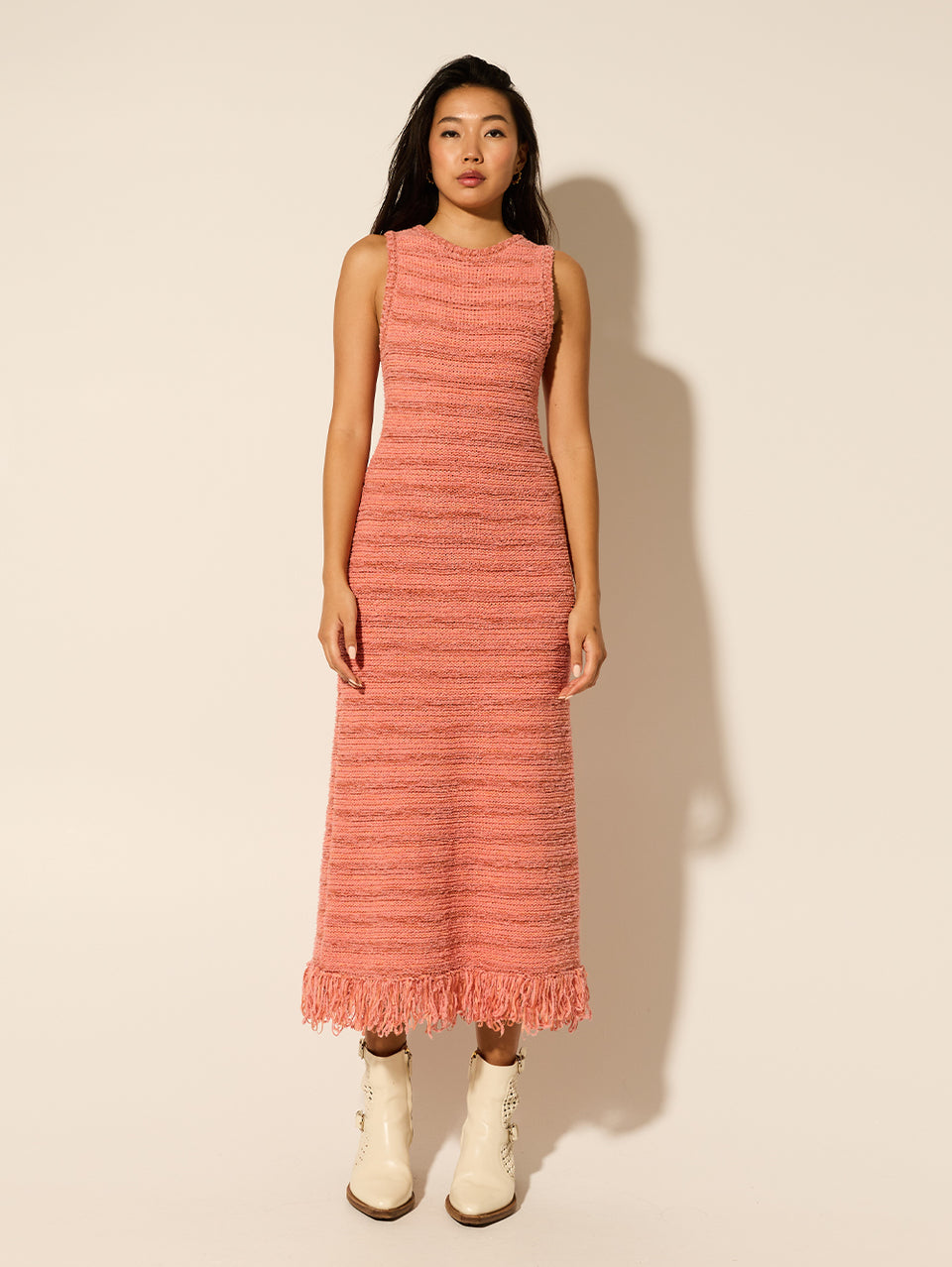 Luciana Knit Midi Dress Pink KIVARI | Model wears pink knit midi dress