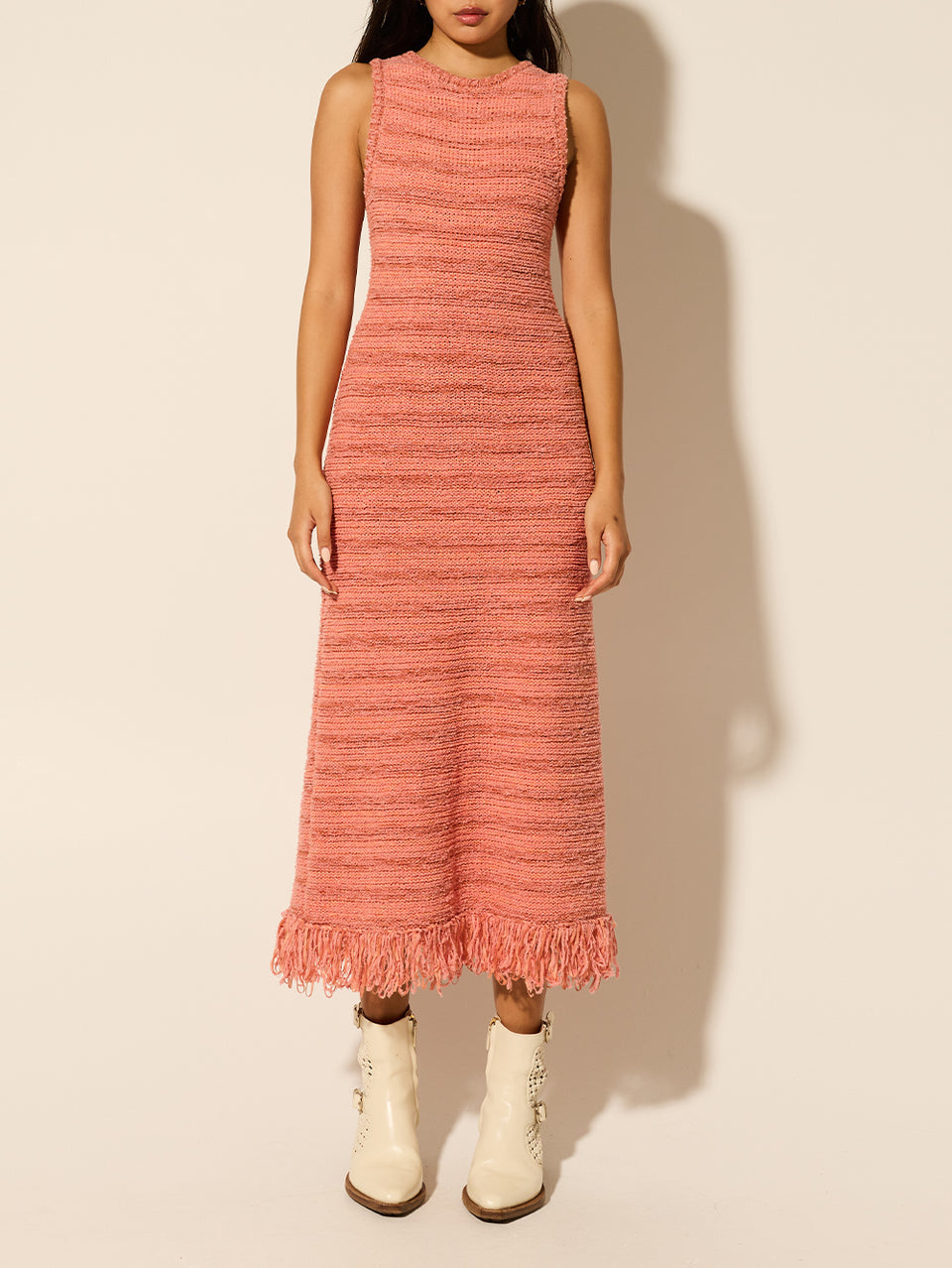 Luciana Knit Midi Dress Pink KIVARI | Model wears pink knit midi dress