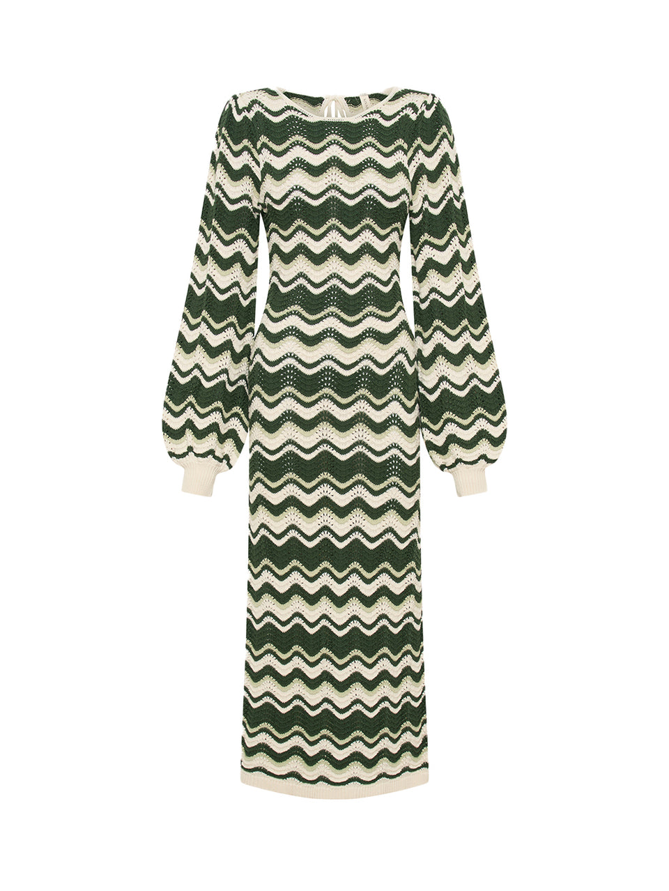 Marcella Knit Midi Dress KIVARI | Green and cream knit midi dress