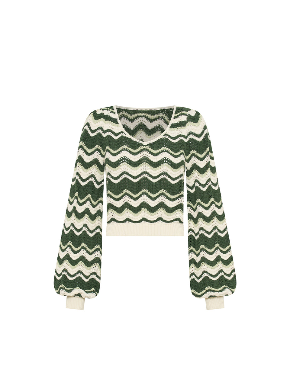 Marcella Knit Top KIVARI | Green and cream knit top