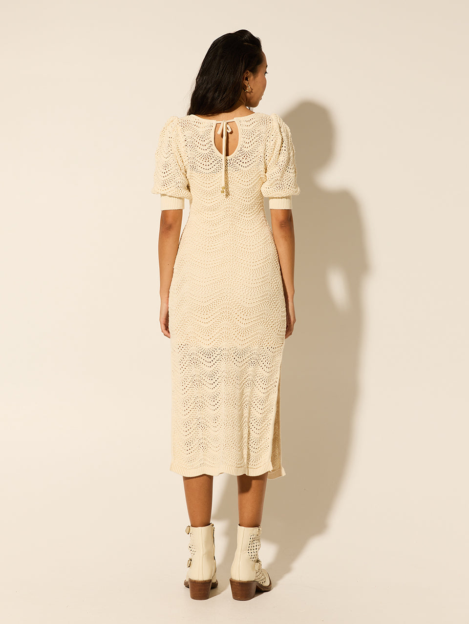 Mariana Knit Dress KIVARI | Model wears cream knit dress back view