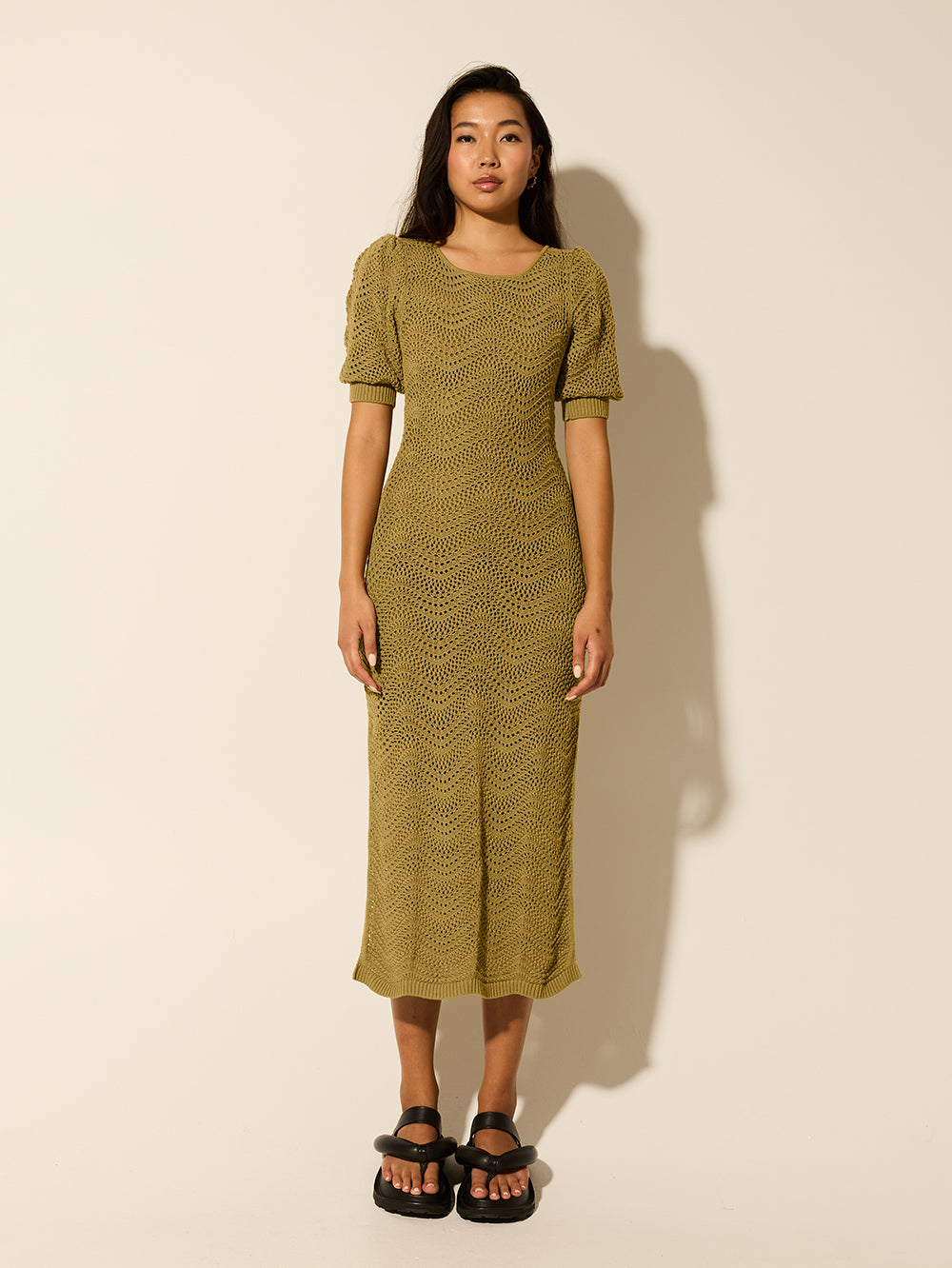Mariana Knit Midi Dress - Khaki | KIVARI