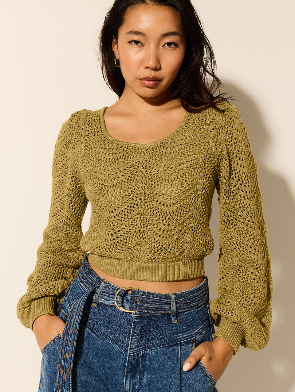 Mariana Knit Top Khaki KIVARI | Model wears khaki knit top