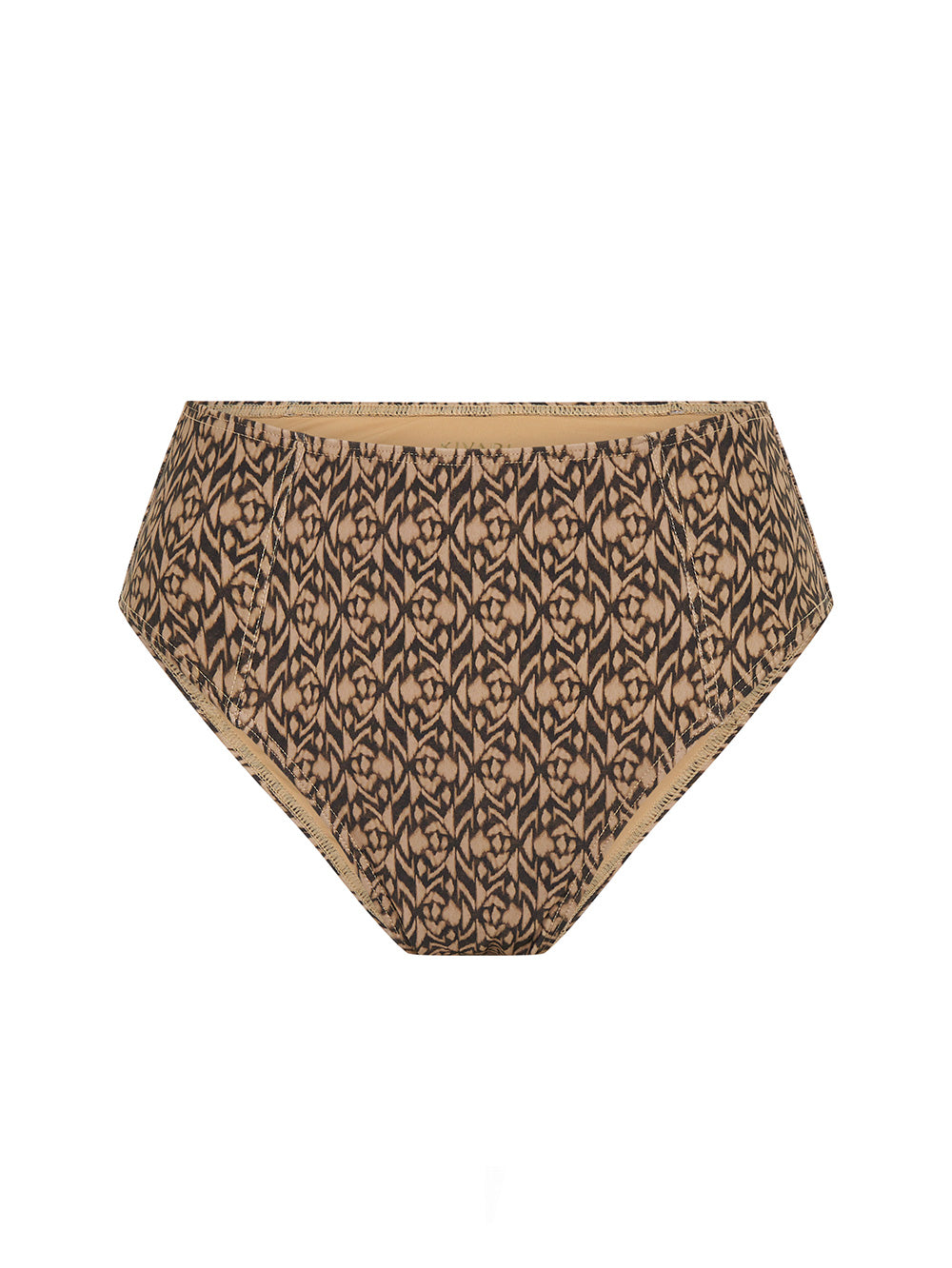 Marisa Panelled Bikini Bottom KIVARI | Brown and ivory aztek printed bikini bottoms