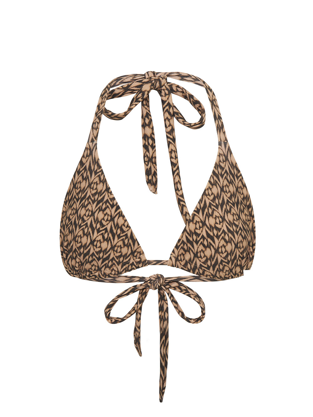 Marisa Triangle Bikini Top KIVARI | Brown and ivory aztek printed bikini top