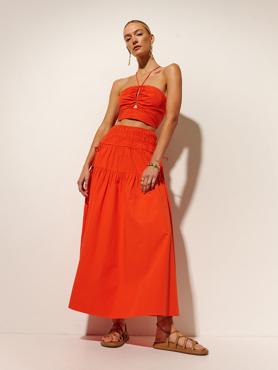 Nora Maxi Skirt | Model wears red maxi skirt
