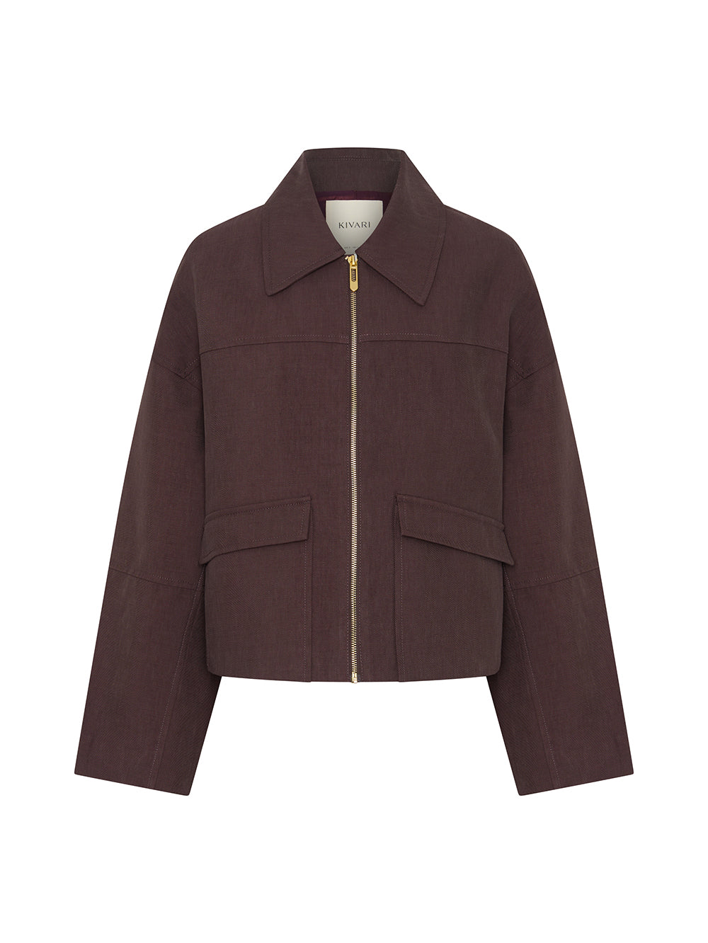 KIVARI Nyah Jacket in Plum - women's zip-front jacket ghost mannequin front view, white background