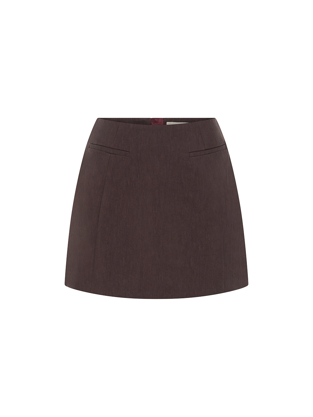 KIVARI Nyah Skirt in Plum - women's mini skirt ghost mannequin product photo, front view on white background