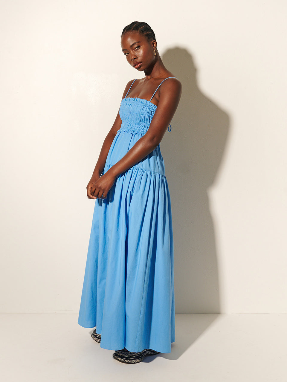 Oasis Maxi Dress KIVARI | Model wears blue maxi dress side view
