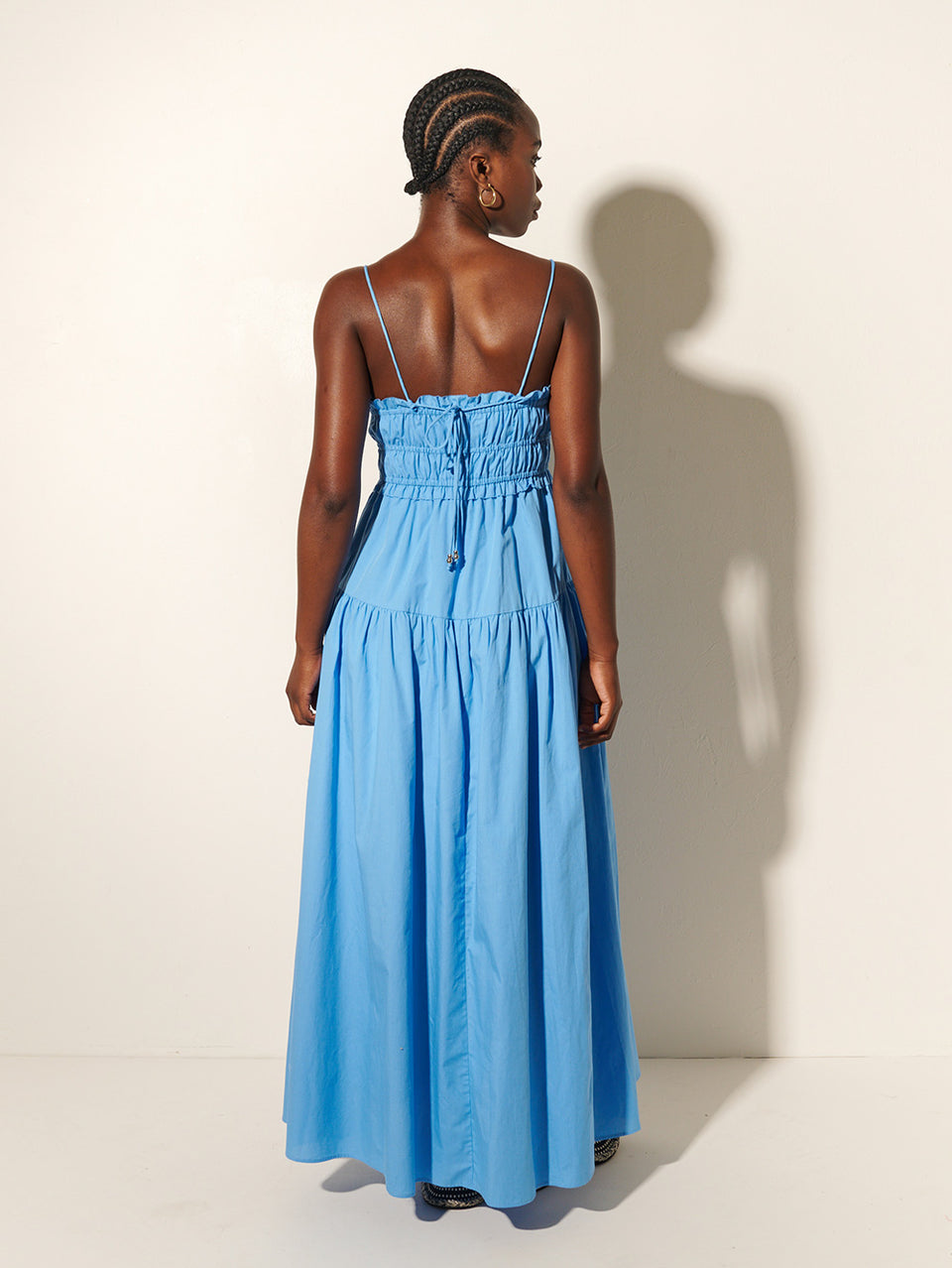 Oasis Maxi Dress KIVARI | Model wears blue maxi dress back view