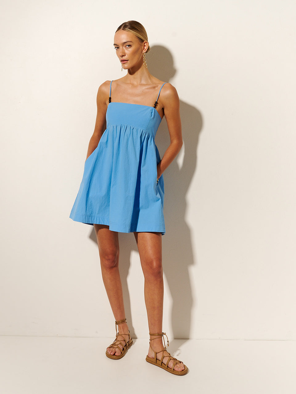 Oasis Mini Dress KIVARI | Model wears blue mini dress 