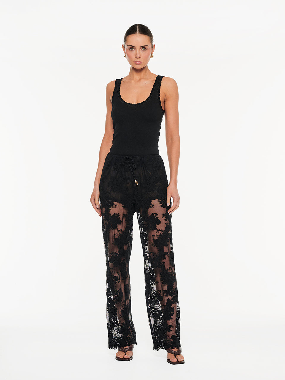 KIVARI Jaxon Lace Pant in Black, front view