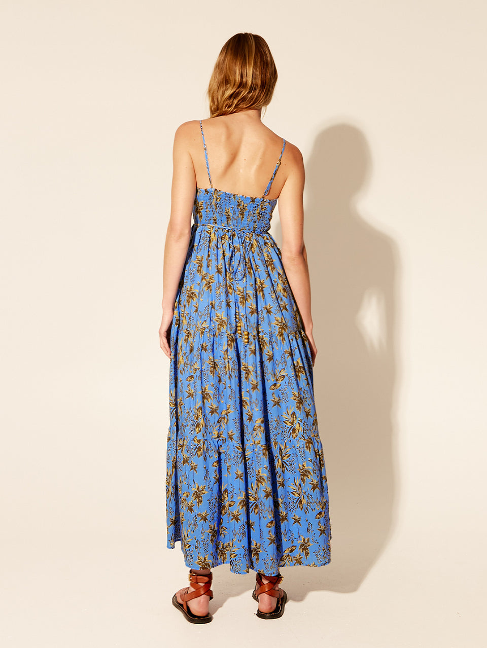 Paola Maxi Dress KIVARI | Model wears blue maxi dress back view