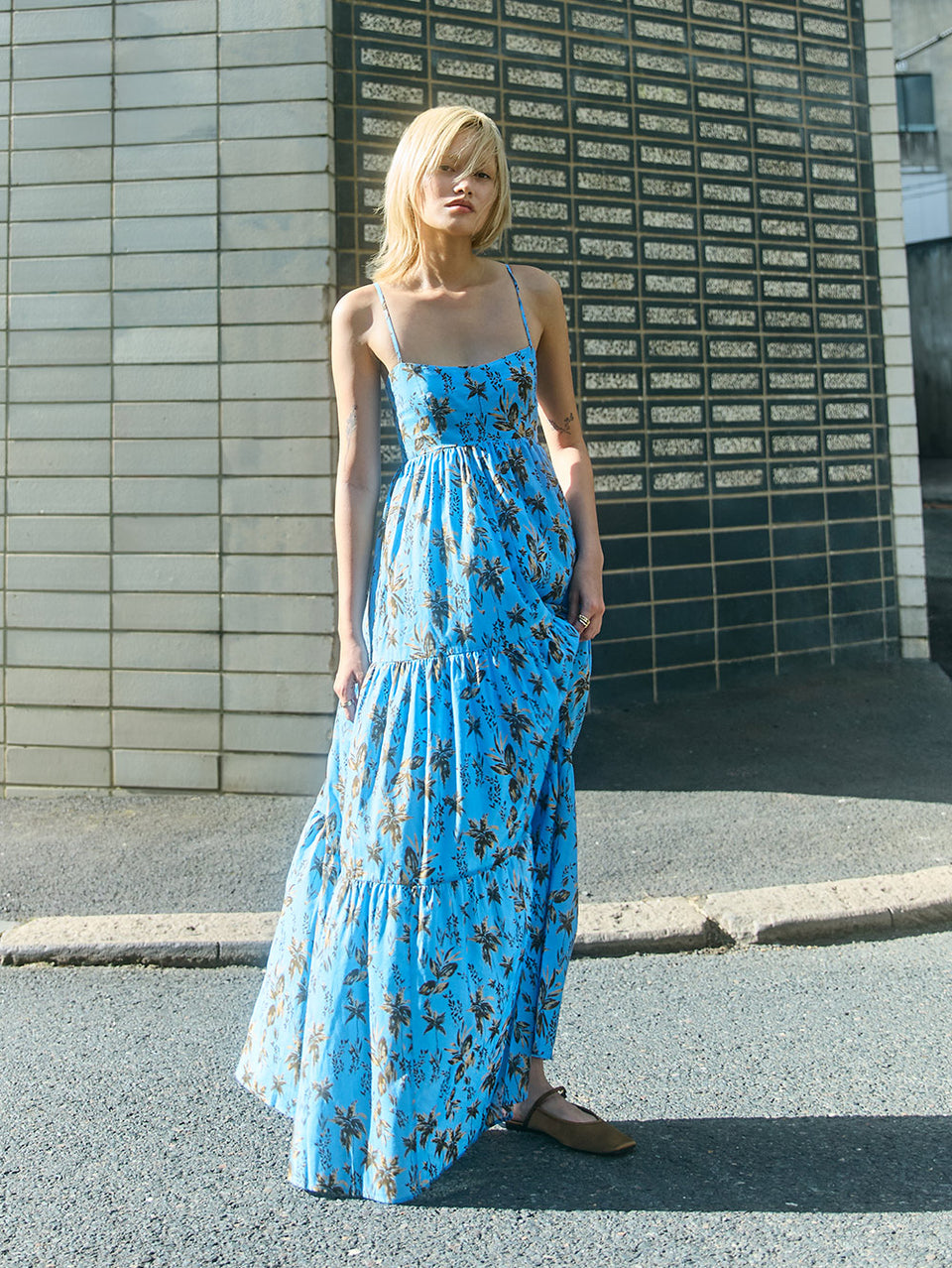 Paola Maxi Dress KIVARI | Model wears blue maxi dress campaign