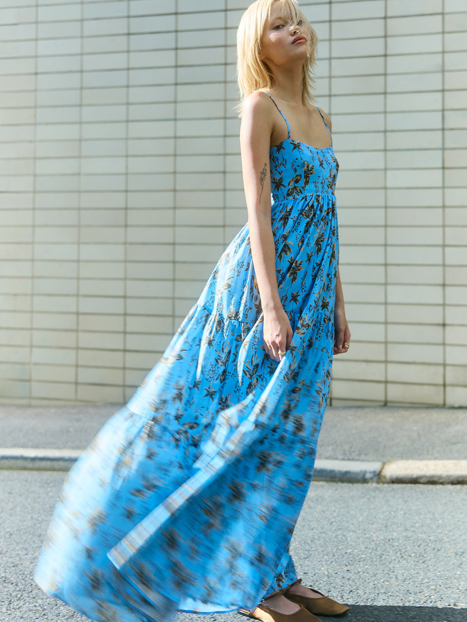 Paola Maxi Dress KIVARI | Model wears blue maxi dress campaign