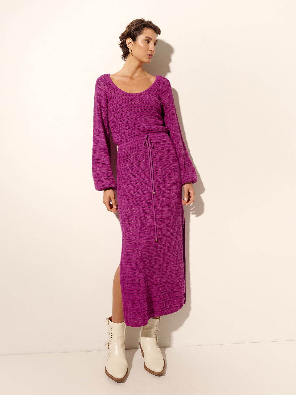 Pepe Knit Dress Purple KIVARI | Model wears purple knit midi dress