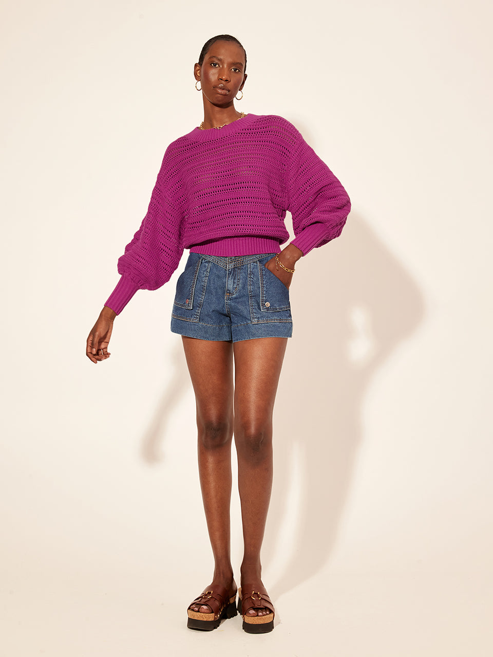 Pepe Knit Sweater Purple KIVARI | Model wears purple knit sweater