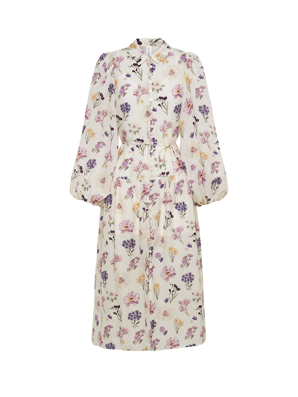 Phoebe Midi Dress KIVARI | Ivory and purple floral midi dress