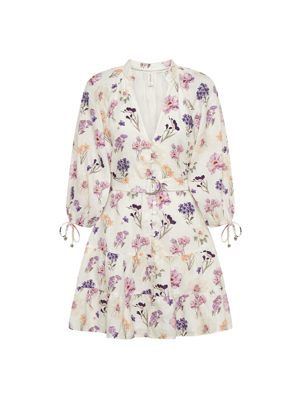 Phoebe Mini Dress KIVARI | Ivory and purple floral mini dress