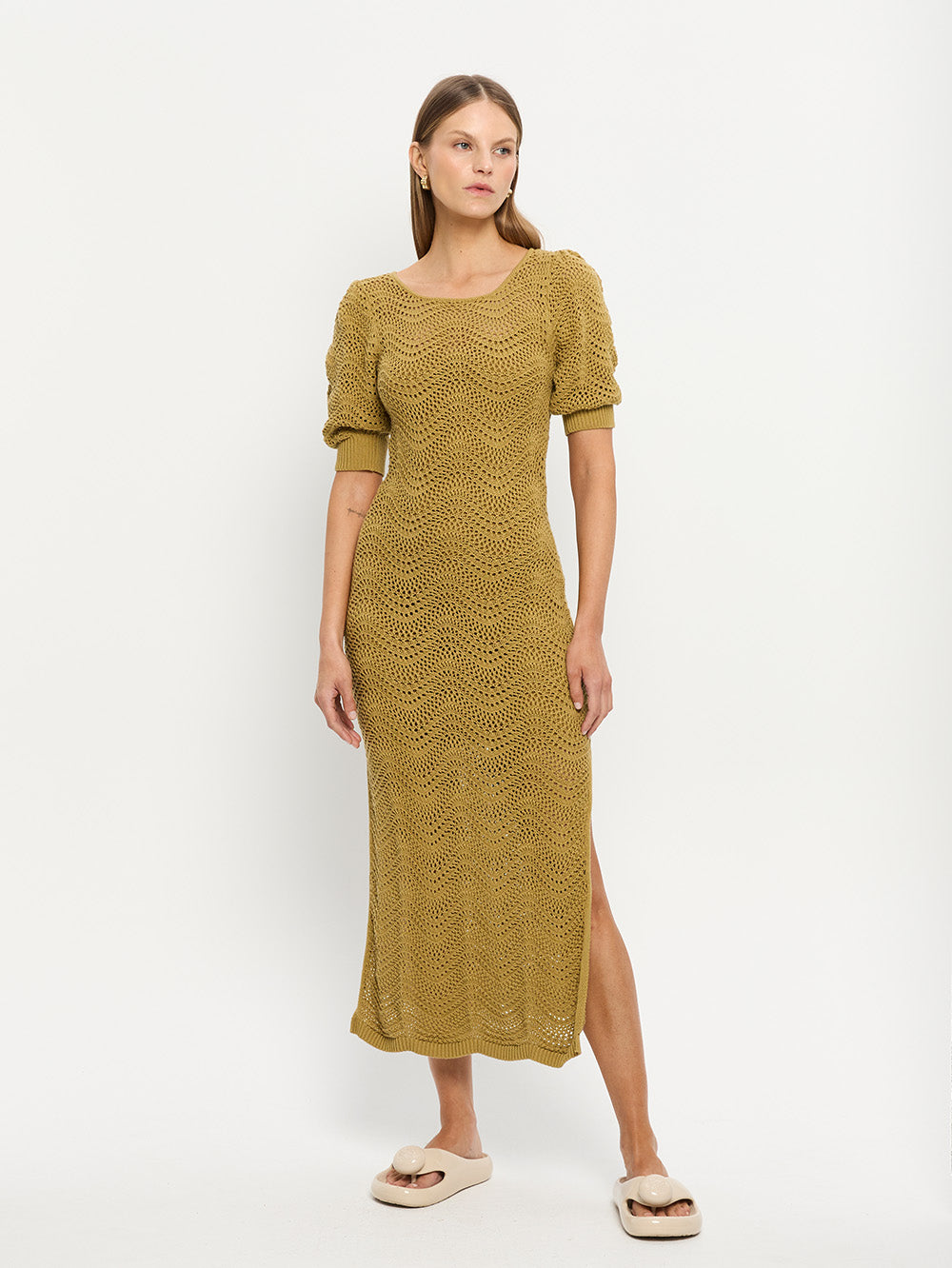 Mariana Knit Midi Dress - Khaki | KIVARI