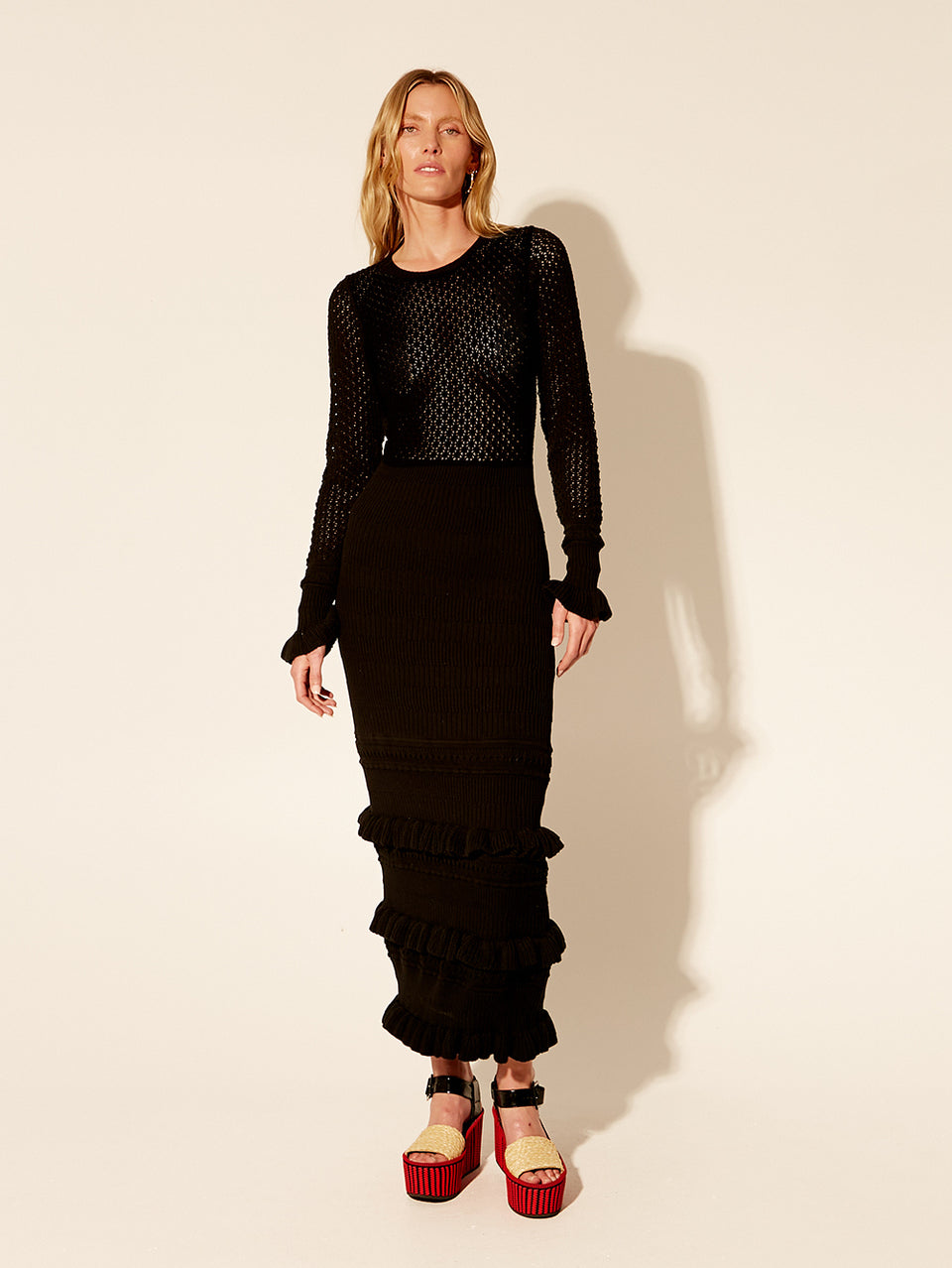 Rafaela Knit Maxi Dress KIVARI | Model wears black knit maxi dress