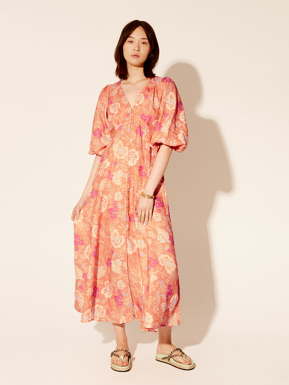 Rosa Maxi Dress KIVARI | Model wears pink floral dress