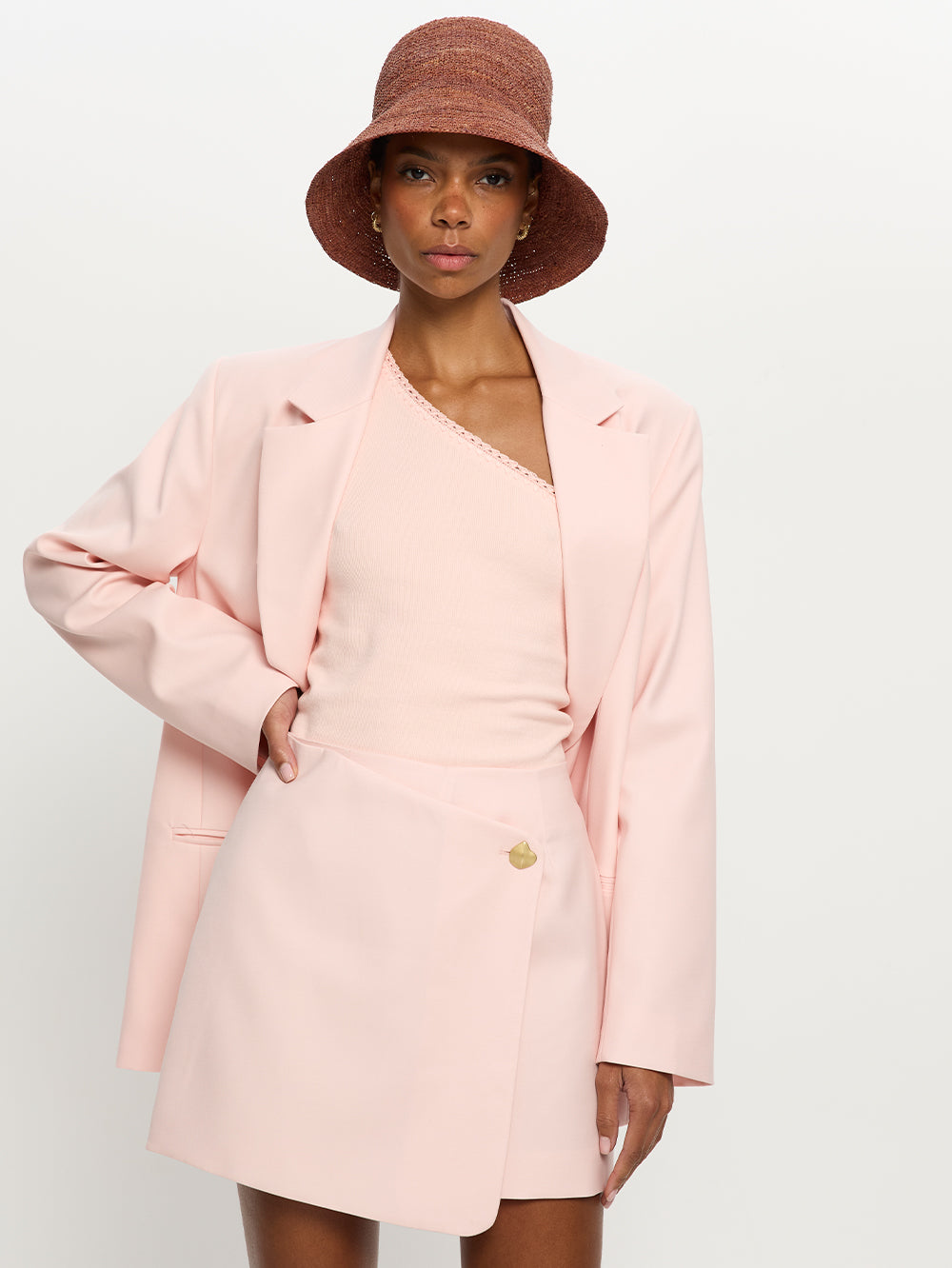 Delany Mini Skirt - Pink | Pink Crossover Skirt - KIVARI