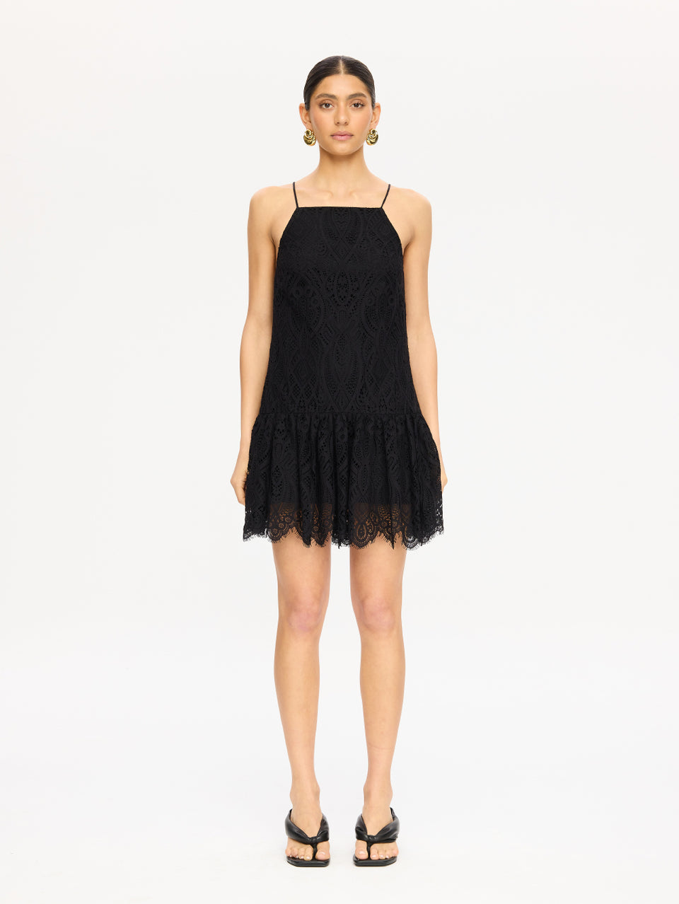 SD394BLK-Soho Lace Drop Waist Mini Dress-Black-01