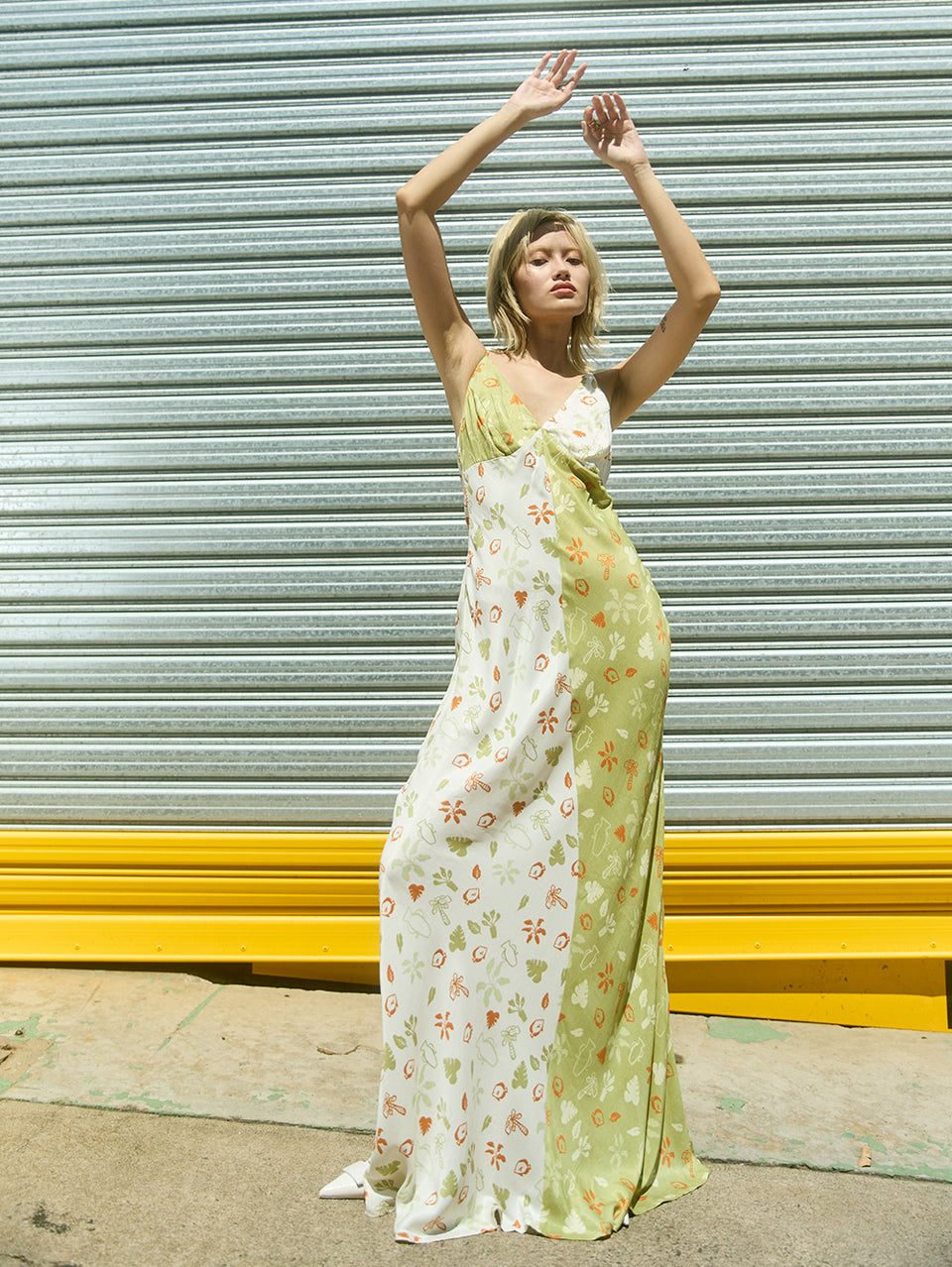 Model wearing KIVARI Salome Slip Maxi Dress