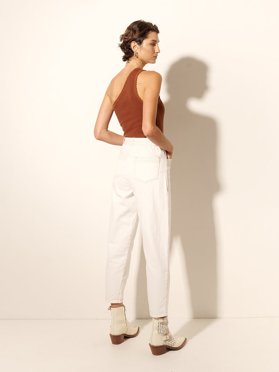 Stevie Denim Jean Cream KIVARI | Model wears cream denim jean back view
