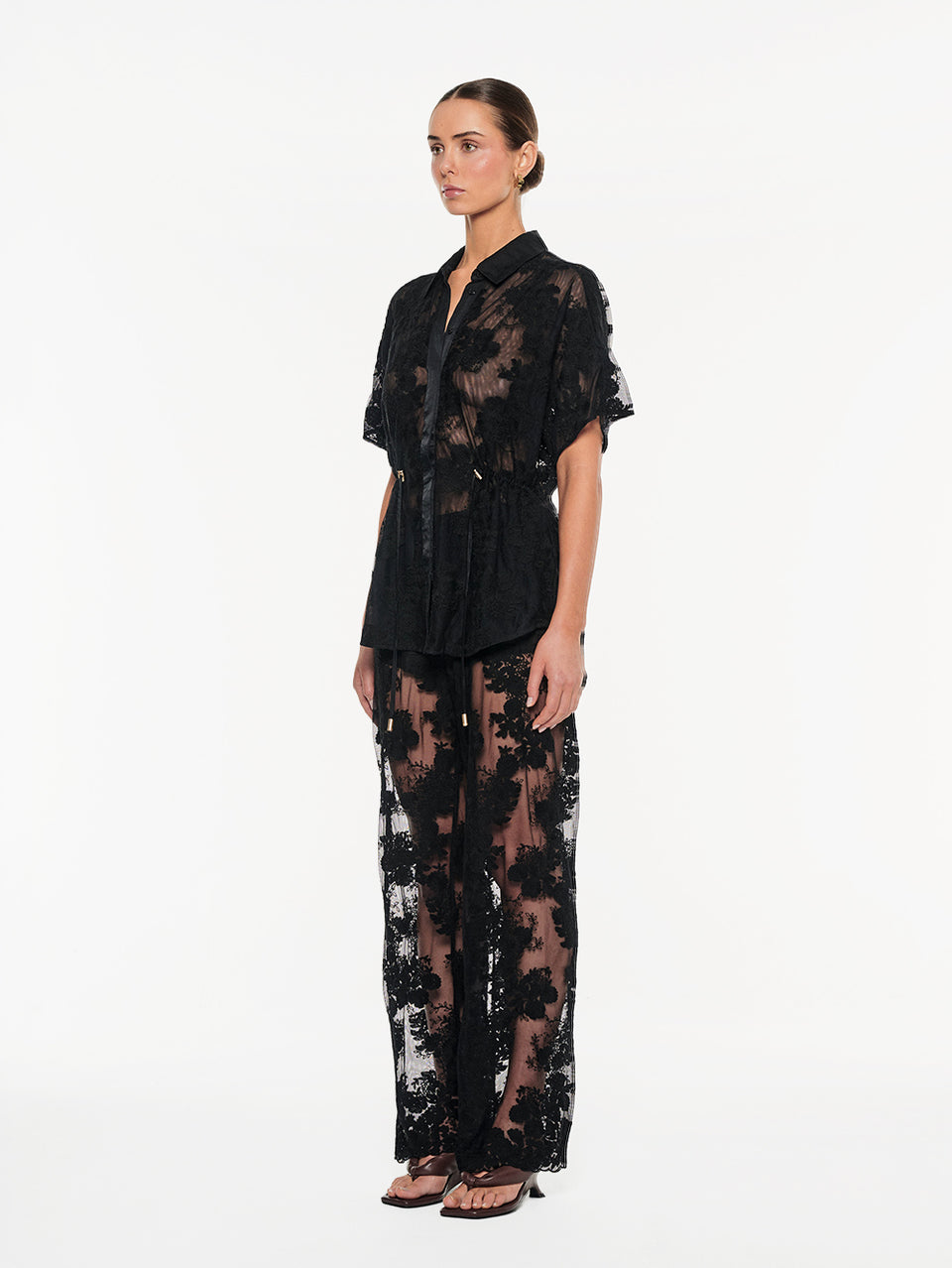 KIVARI Jaxon Lace Shirt in Black, side view