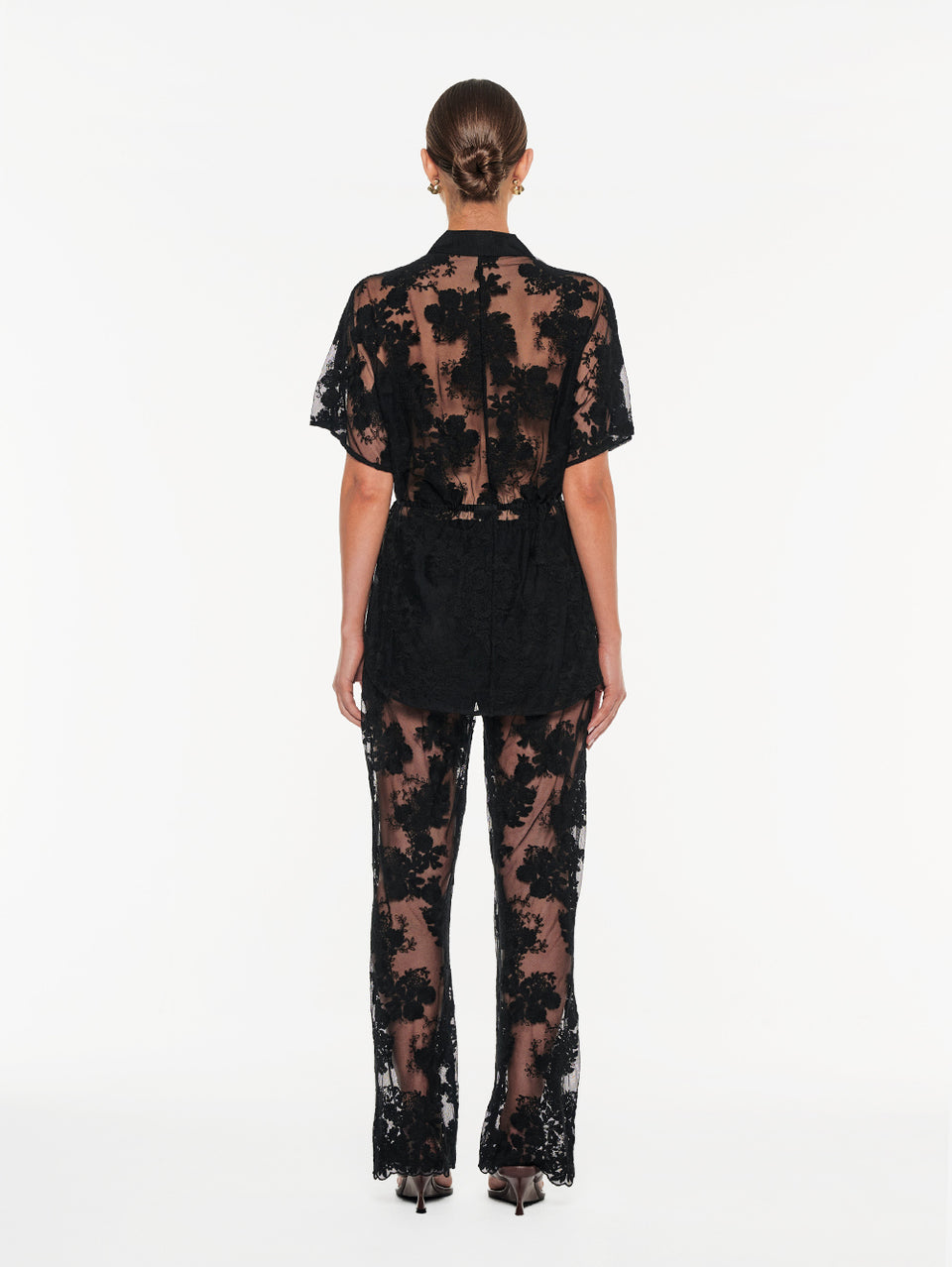 KIVARI Jaxon Lace Shirt in Black, back view