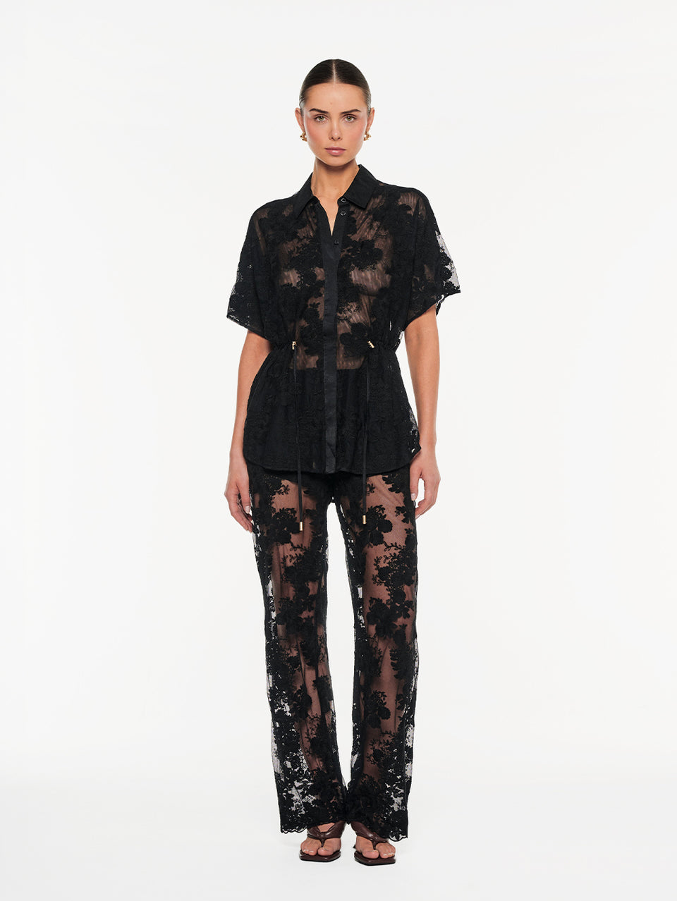 KIVARI Jaxon Lace Shirt in Black, front view