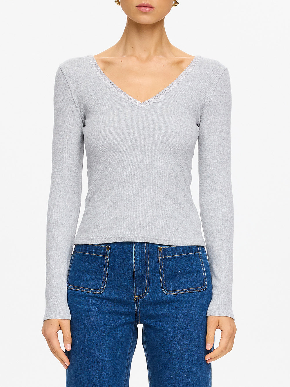 トップス Bibiy. TALLULAH TOP Tallulah V Neck Top - Grey | Grey Long Sleeve Rib Top – KIVARI