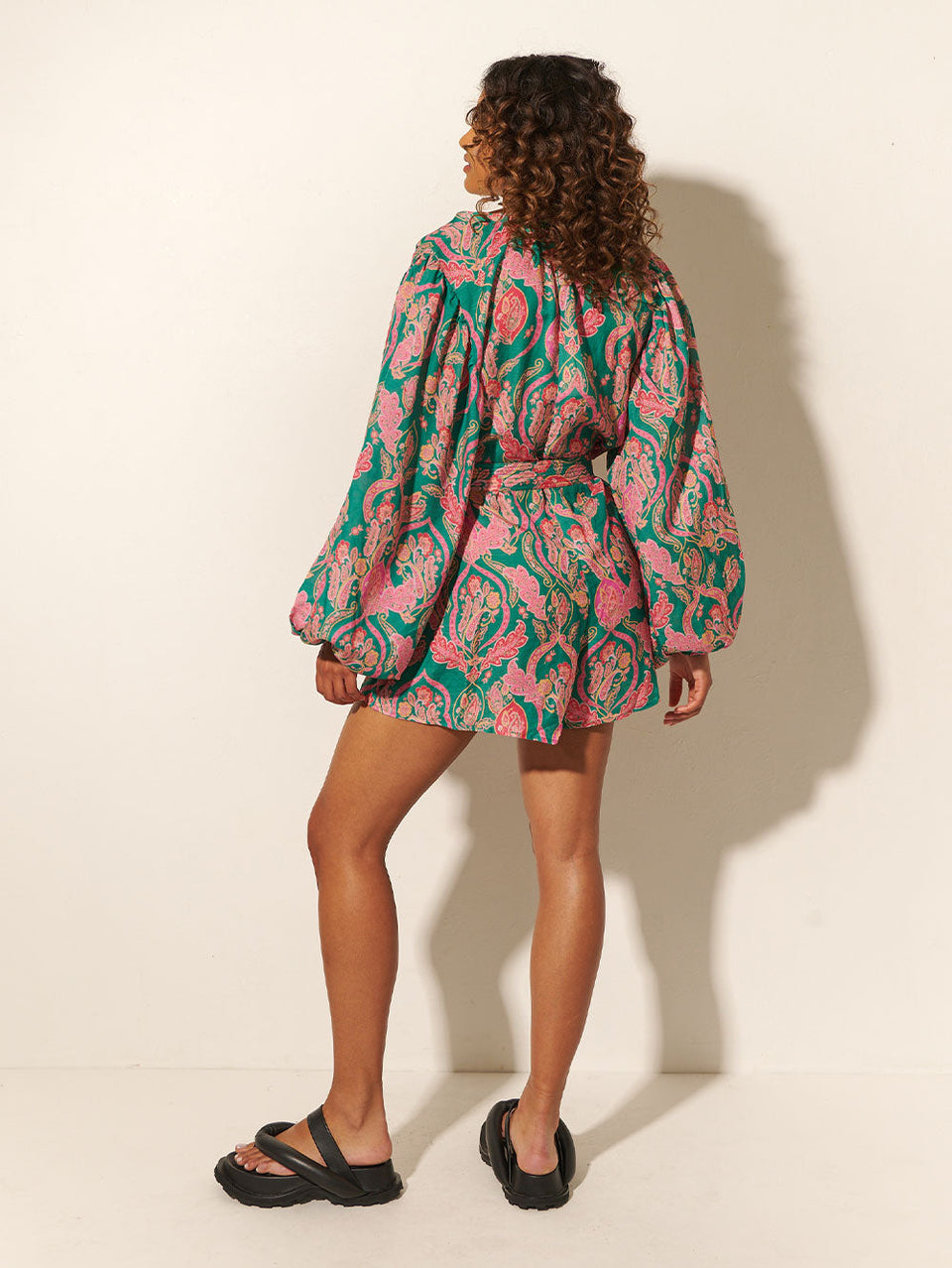 KIVARI Talitha Playsuit | Model wears Green and Pink Playsuit Back View