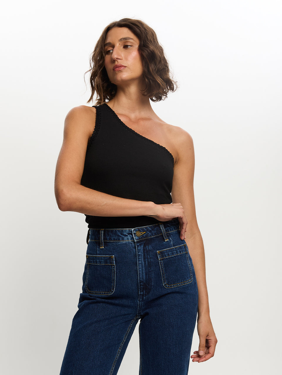 Tallulah One Shoulder Tank - Black